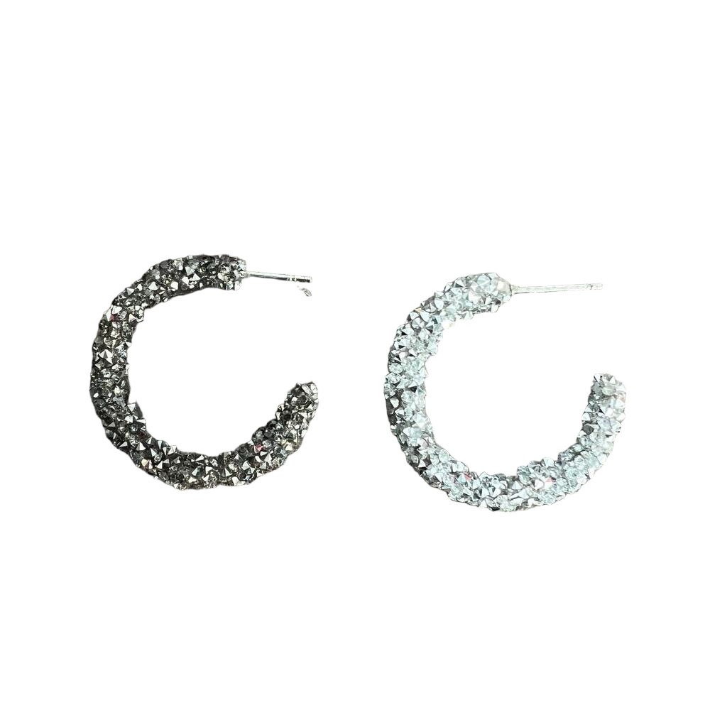 🍭6/$30 Two tone glitter silver and charcoal tone small hoop post earrings
